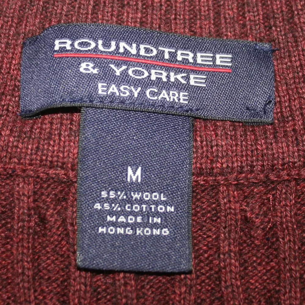 ROUNDTREE & YORKE Vest Knit Wool Blend Cable Stitch Striped V-Neck Burgundy M